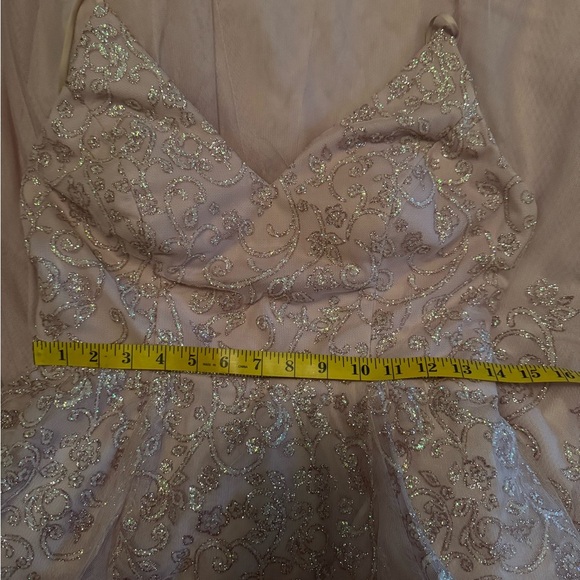 Teeze Me Juniors' Pink Glitter Beaded Mesh V-Neck Formal Dress Size 11-12 - Picture 15 of 15